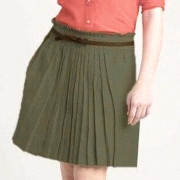 J Crew Linen Garden Pleated Utility Mini Skirt Solid Olive Army Green 44247 Sz 8 - Picture 1 of 9